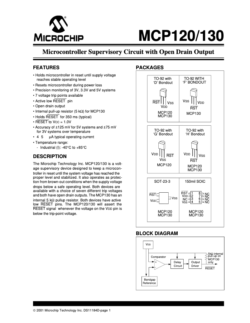 Page 1 de la notice Fiche technique Microchip MCP130