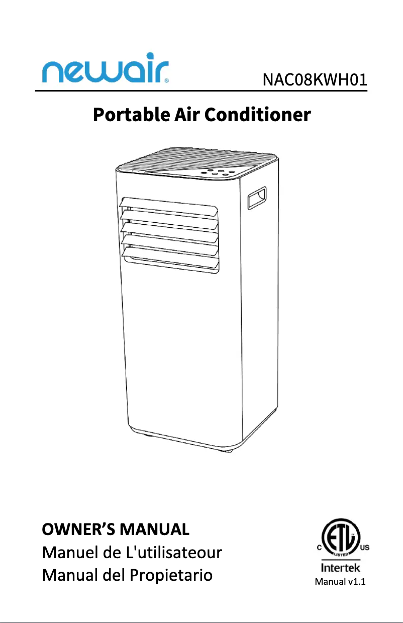 Page n°1 - Manuel utilisateur NewAir NAC08KWH01