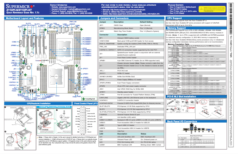 Page 1 de la notice Guide de démarrage rapide Supermicro X11DPi-N