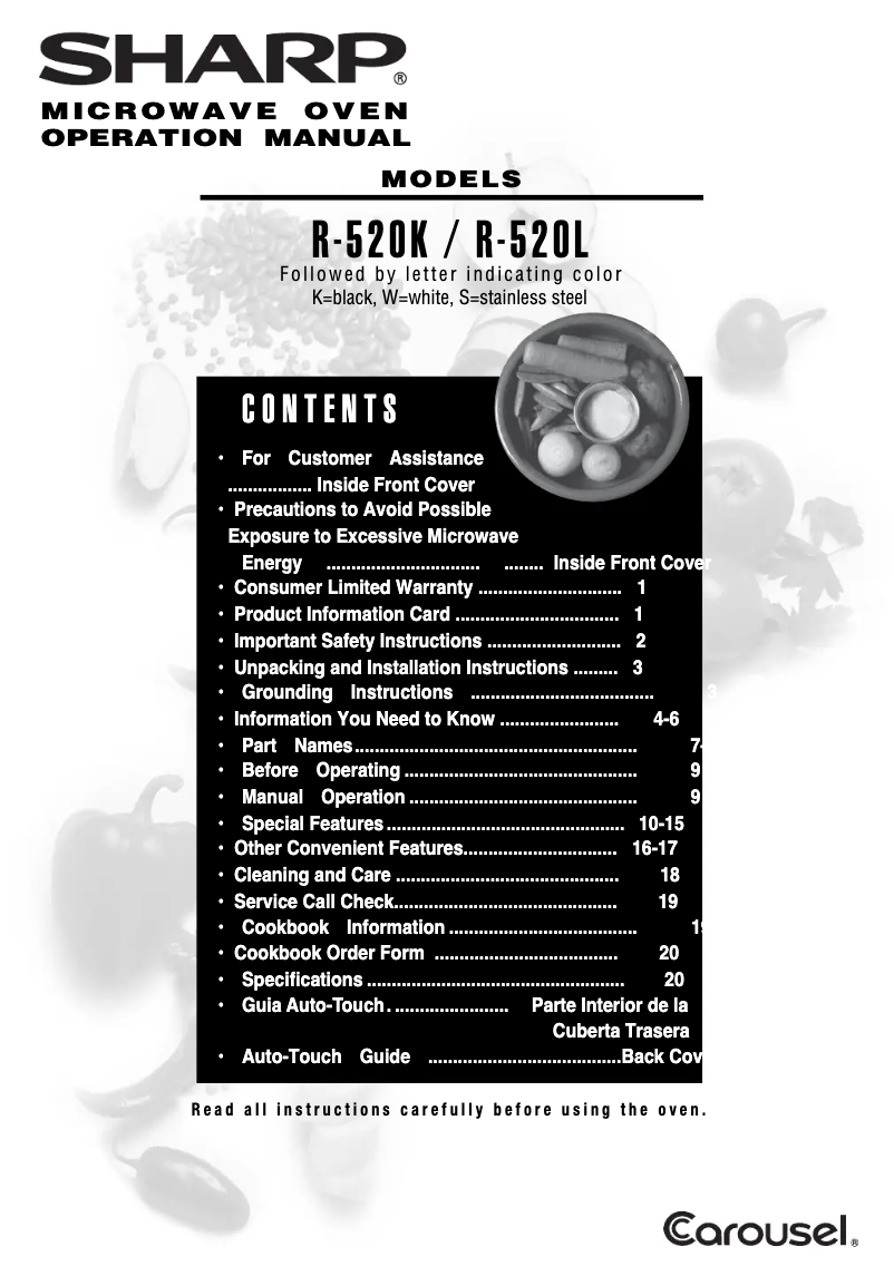 Page 1 de la notice Manuel utilisateur Sharp R-520LW