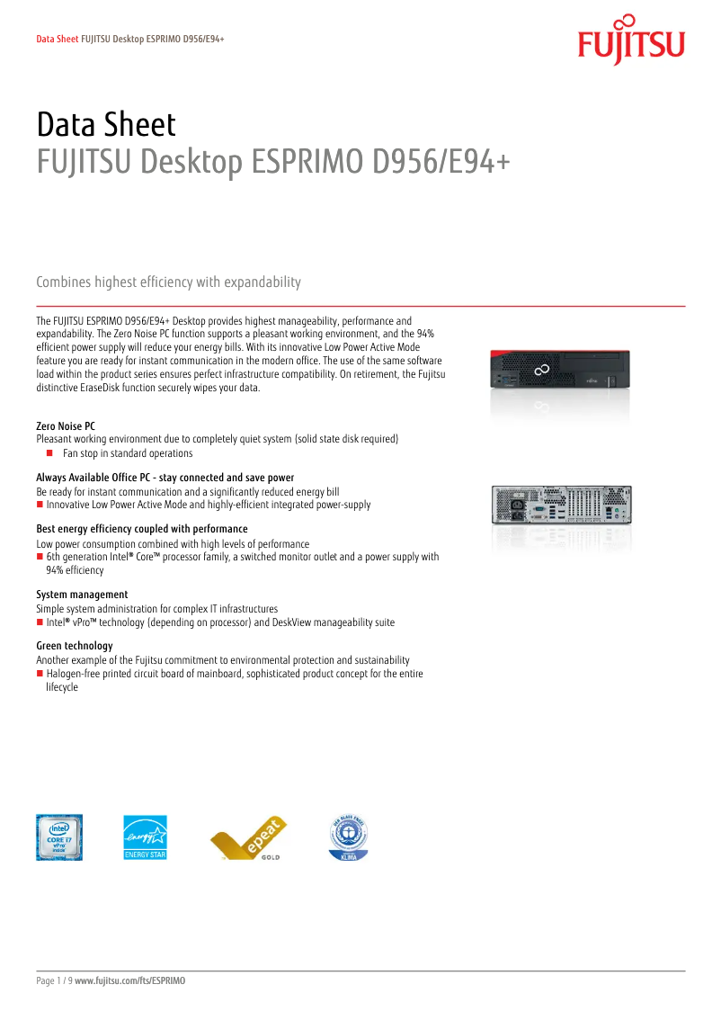 Page 1 de la notice Manuel utilisateur Fujitsu ESPRIMO D956/E94+