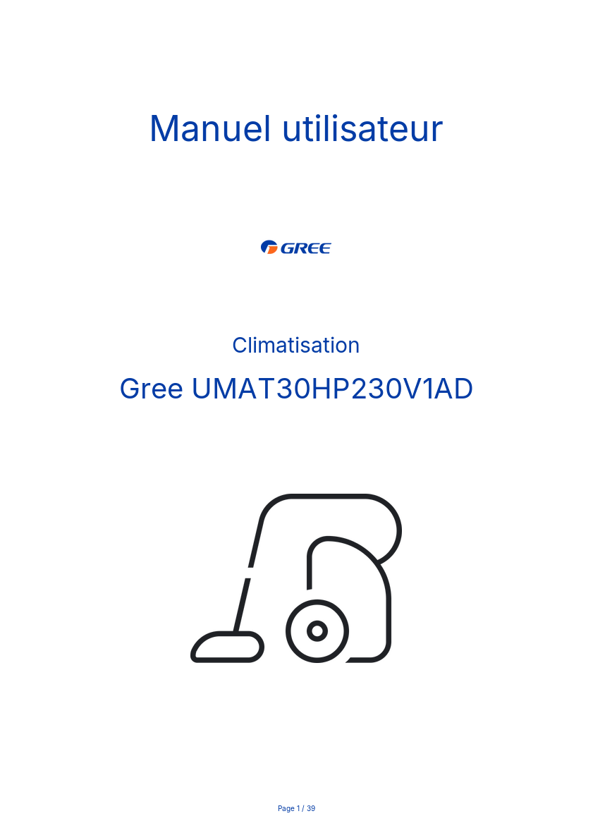 Page n°1 - Manuel utilisateur Gree UMAT30HP230V1AD
