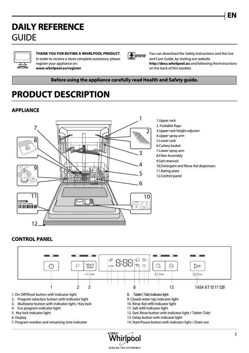 Page 1 de la notice Mode d'emploi Whirlpool WUC 3C26 X
