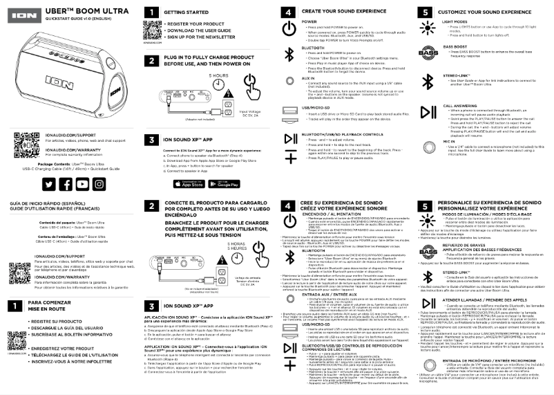 Page 1 de la notice Guide de démarrage rapide ION Uber Boom Ultra