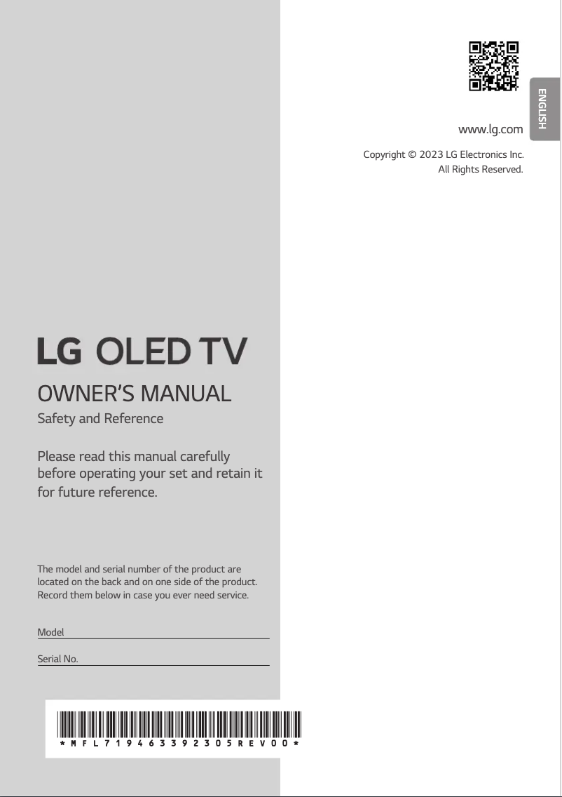 Page 1 de la notice Manuel utilisateur LG OLED77M39LA