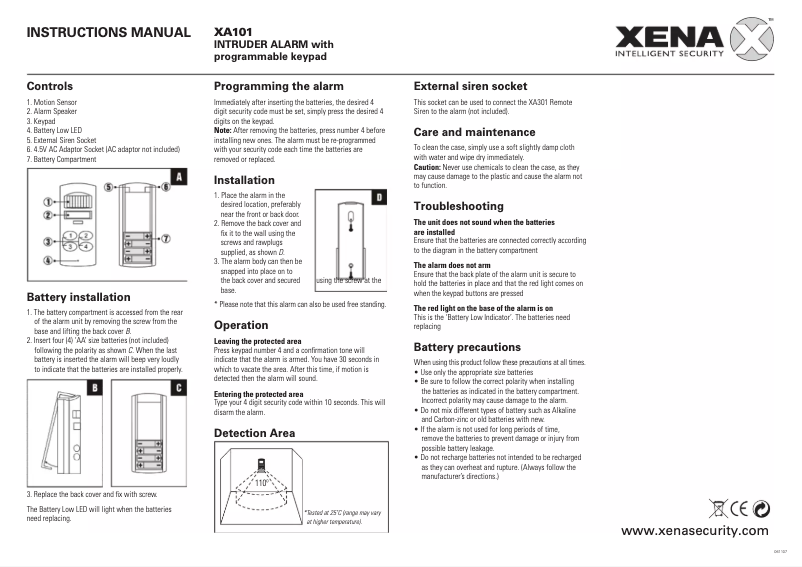Page 1 de la notice Manuel utilisateur Xena XA101