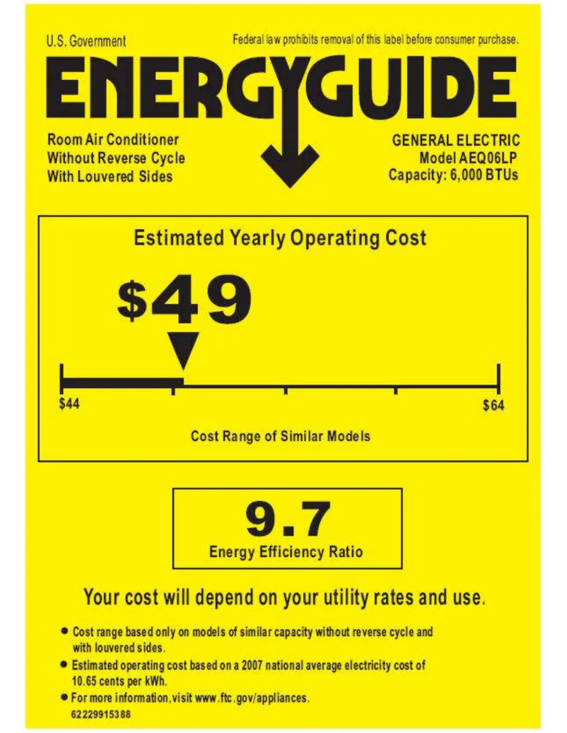 Page n°1 - Label énergétique GE AEQ05LP