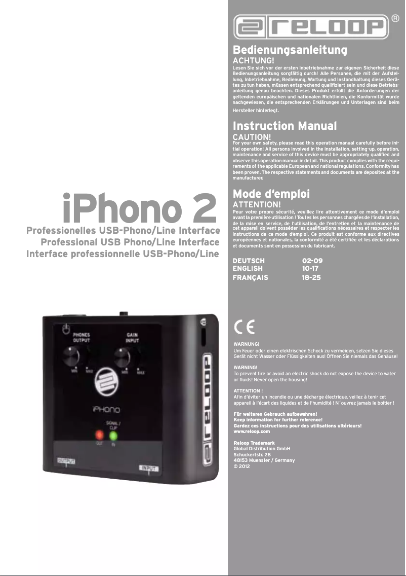 Page n°1 - Manuel utilisateur Reloop iPhono 2