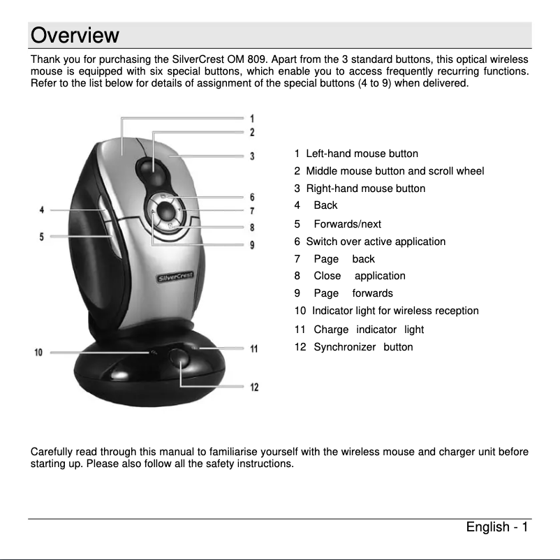 Page 1 de la notice Manuel utilisateur SilverCrest OM 809