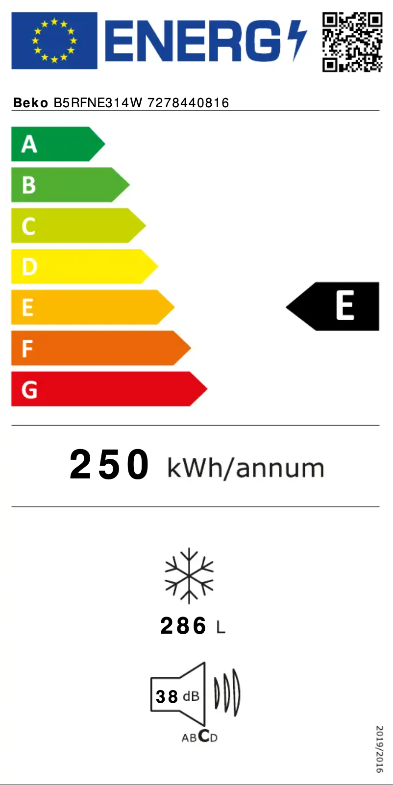 Page n°1 - Label énergétique Beko B5RFNE314W