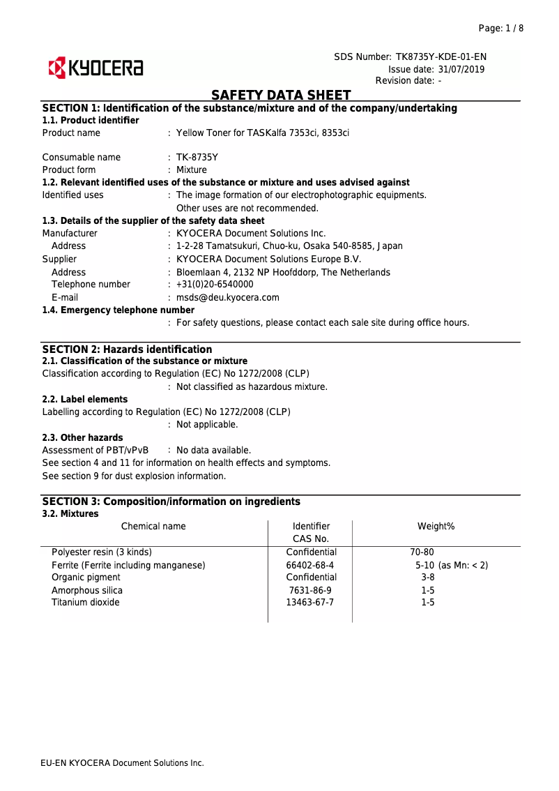 Page n°1 - Instructions de sécurité Kyocera TASKalfa 7353ci