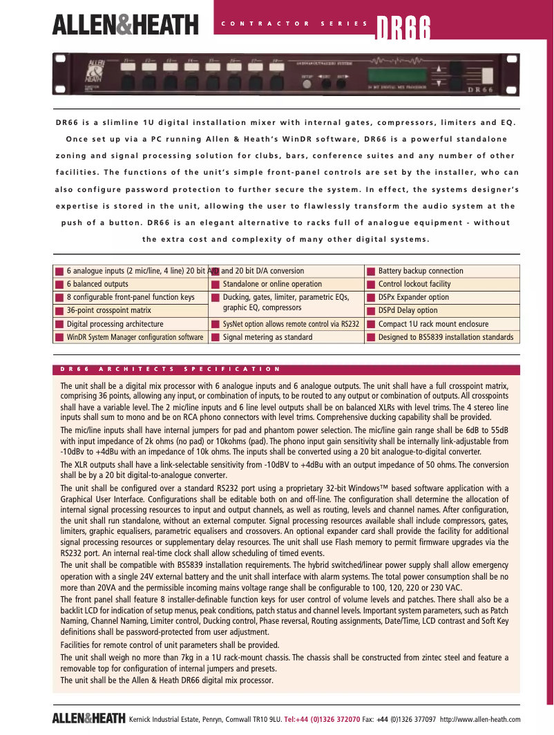 Page n°1 - Fiche technique Allen & Heath DR66