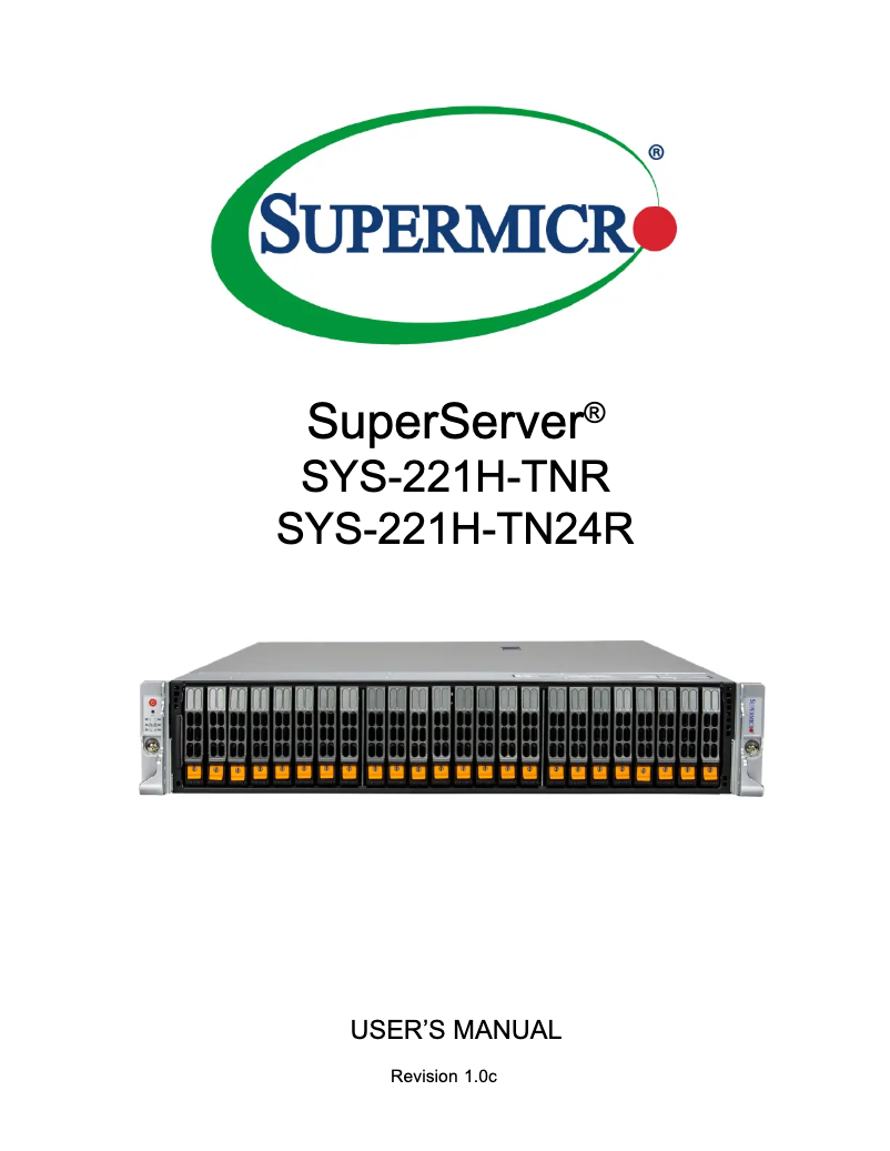 Page 1 de la notice Manuel utilisateur Supermicro SuperServer SYS-221H-TNR