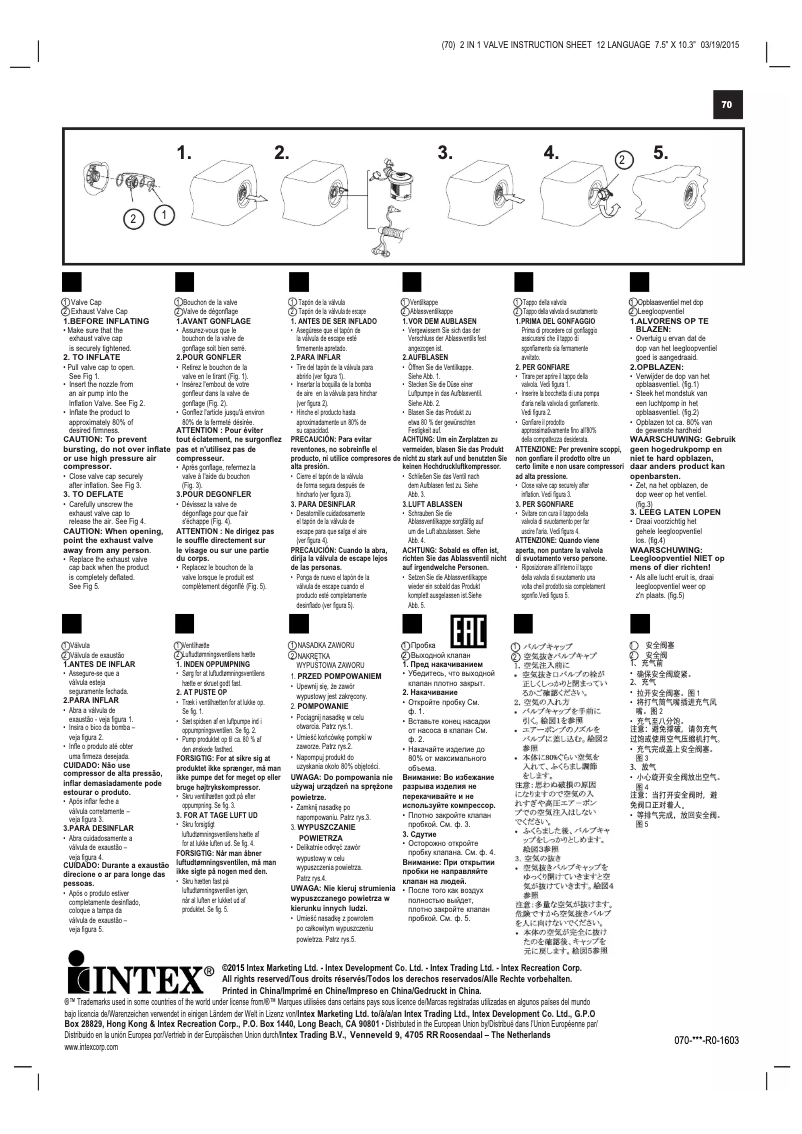 Page 1 de la notice Manuel utilisateur Intex 68566