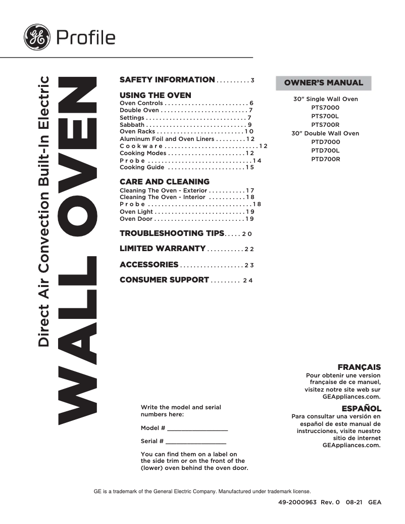 Image de la première page du manuel de l'appareil Profile PTS700RSNSS