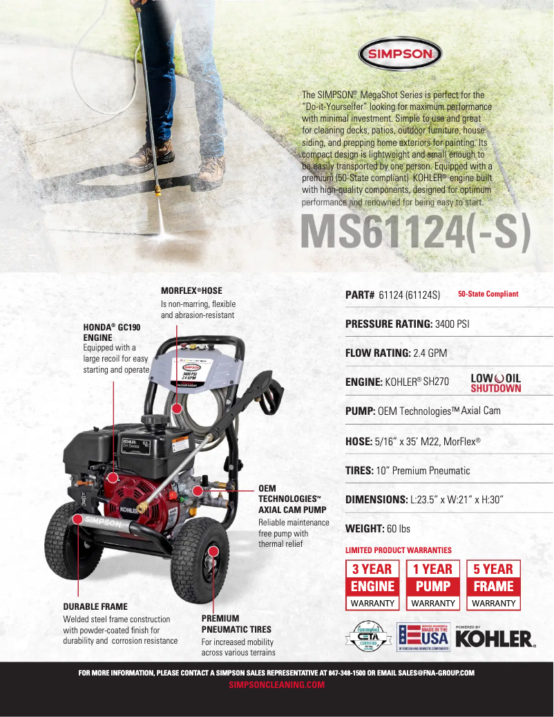 Page 1 de la notice Fiche technique Simpson Megashot MS61124-S