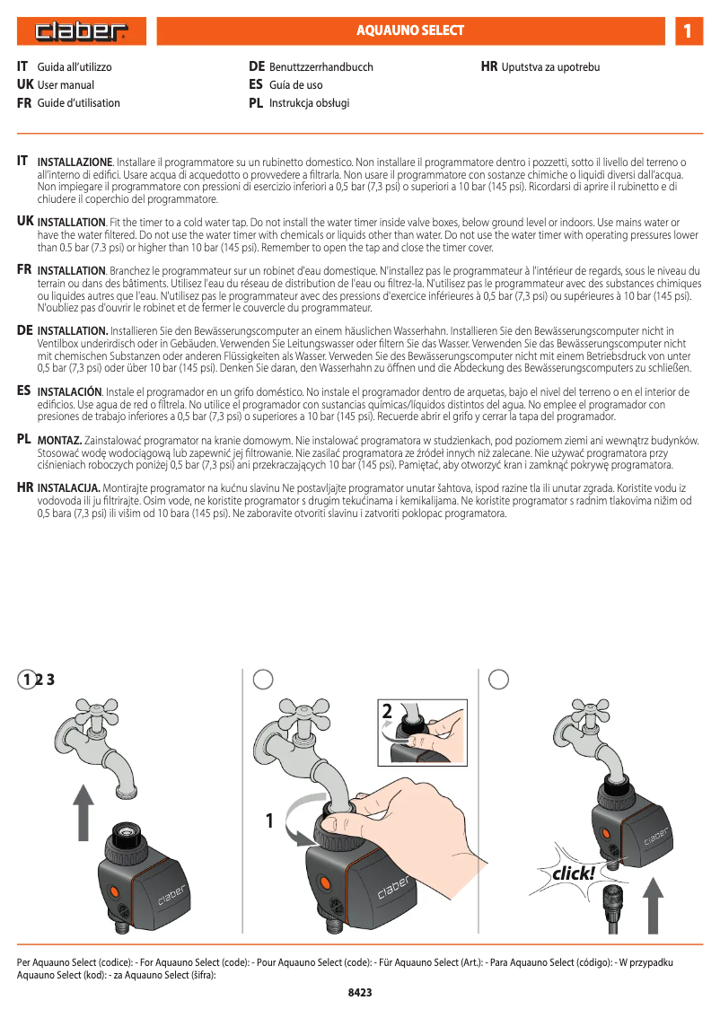 Page n°1 - Manuel utilisateur Claber Select 8425