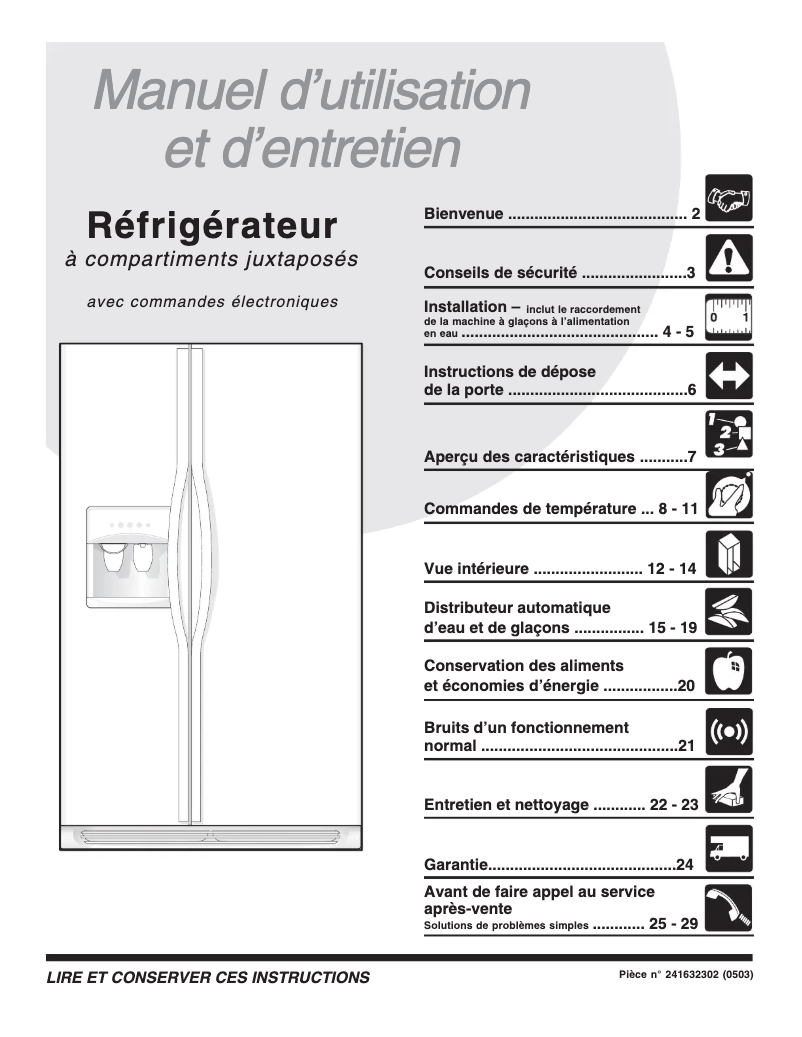 Page 1 de la notice Manuel utilisateur Frigidaire GLHS67EEPW