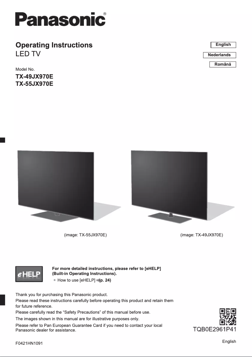 Image de la première page du manuel de l'appareil TX-49JX970E