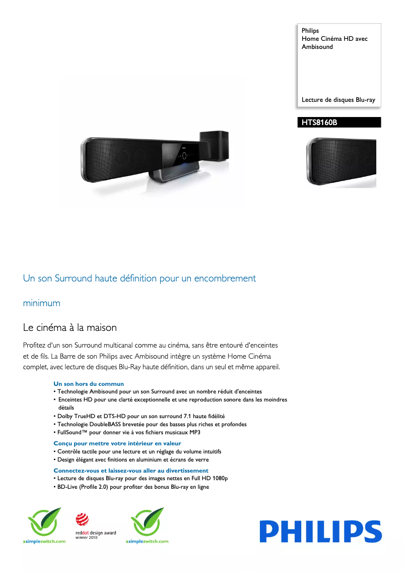 Page n°1 - Fiche technique Philips HTS8160B