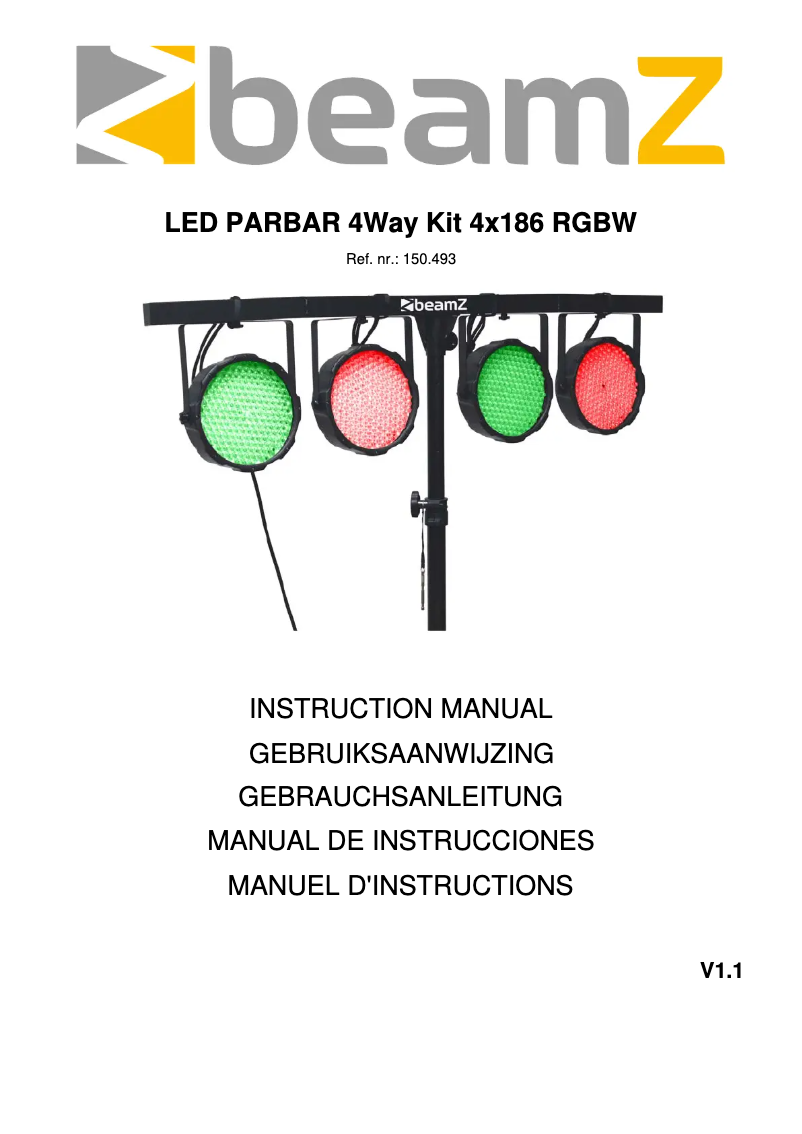Page 1 de la notice Manuel utilisateur BeamZ LED Parbar 4-Way Kit 150.493