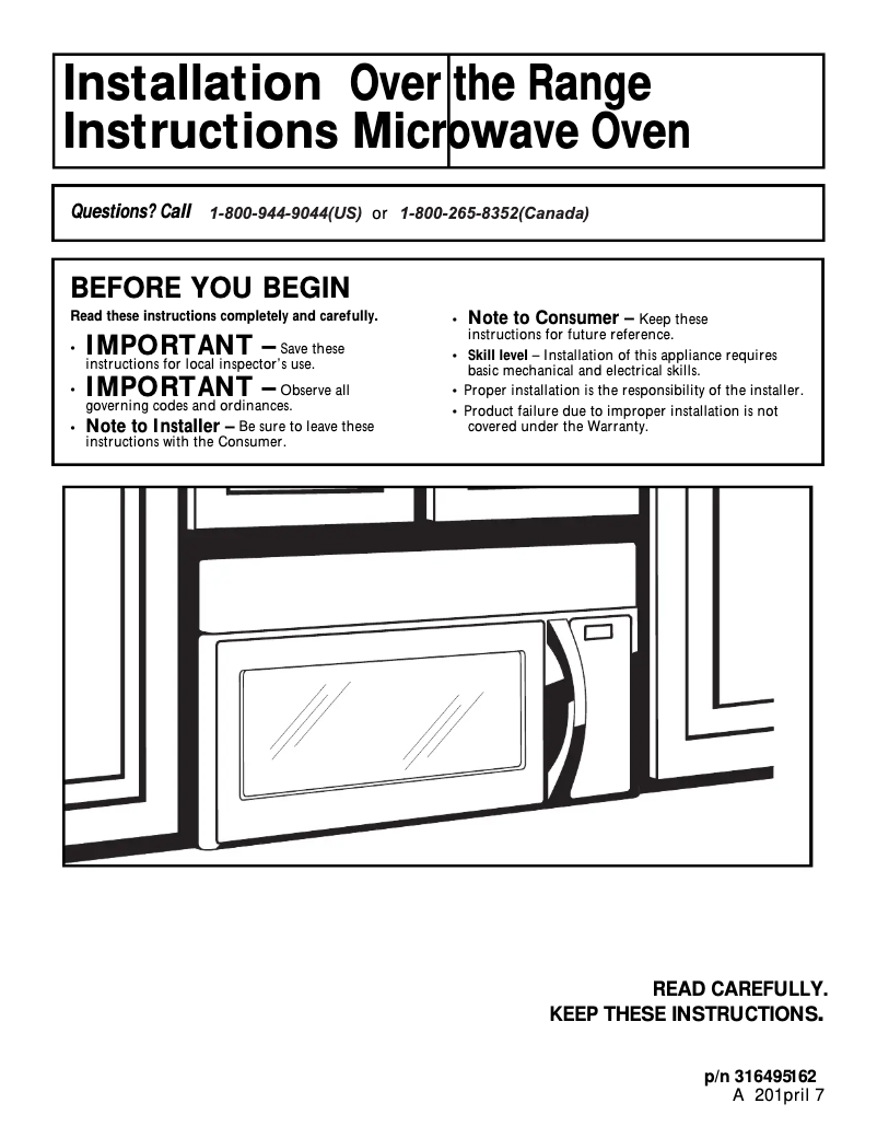 Page 1 de la notice Guide d'installation Frigidaire FFMV1745TW