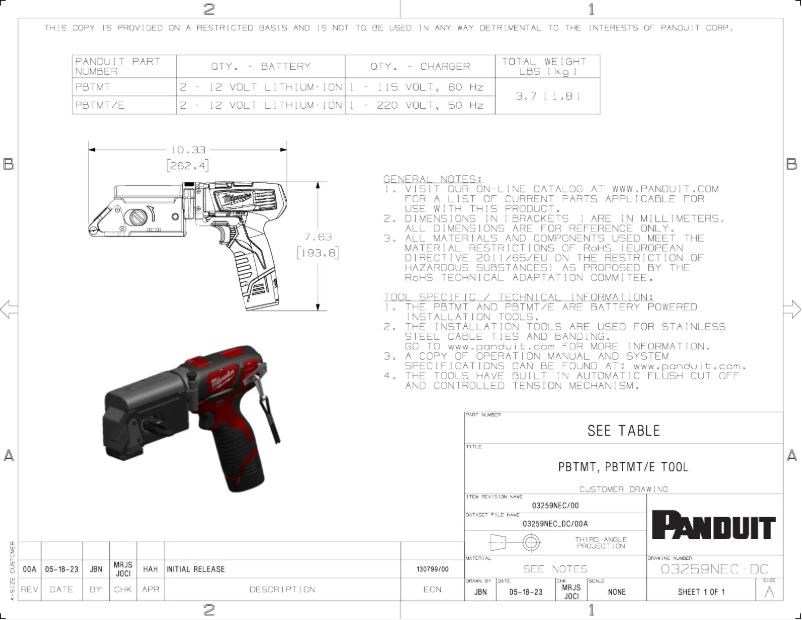 Page n°1 - Mode d'emploi Panduit PBTMT/E
