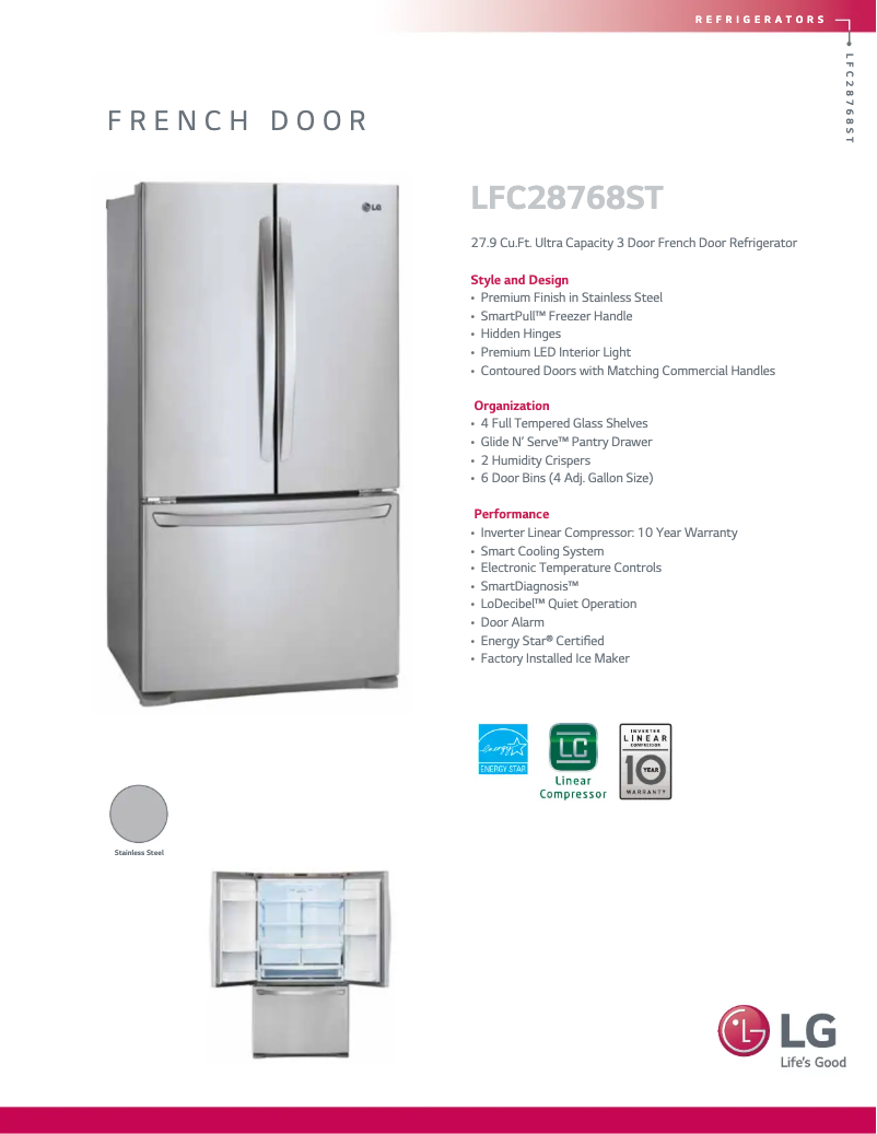 Page 1 de la notice Fiche technique LG LFC28768ST