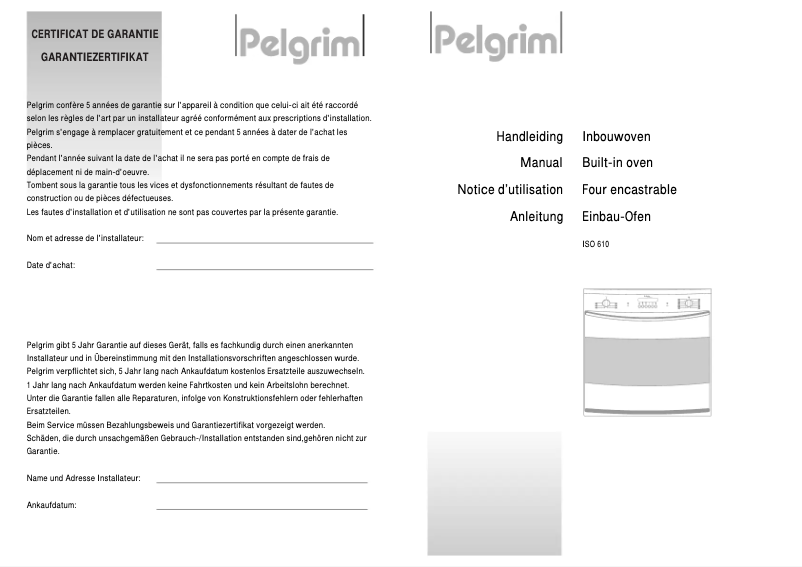 Page 1 de la notice Manuel utilisateur Pelgrim ISO 610
