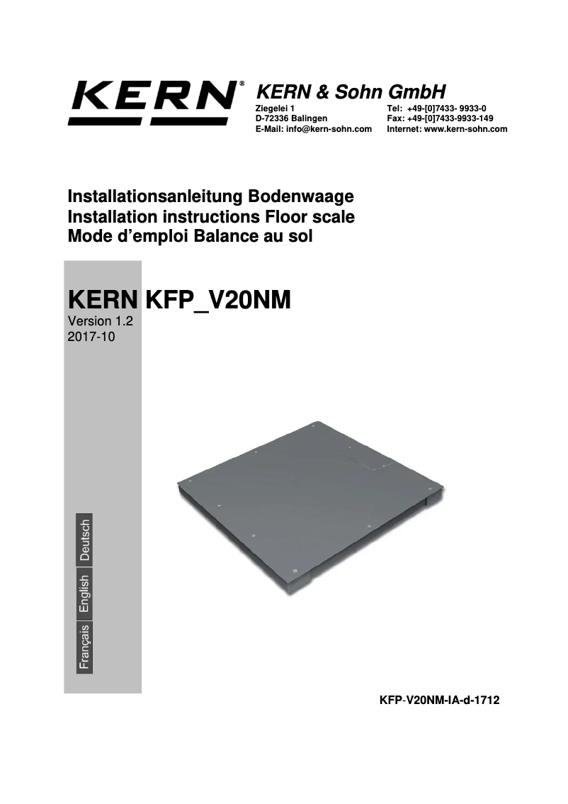 Page 1 de la notice Guide d'installation Kern BFB 1T-4AM