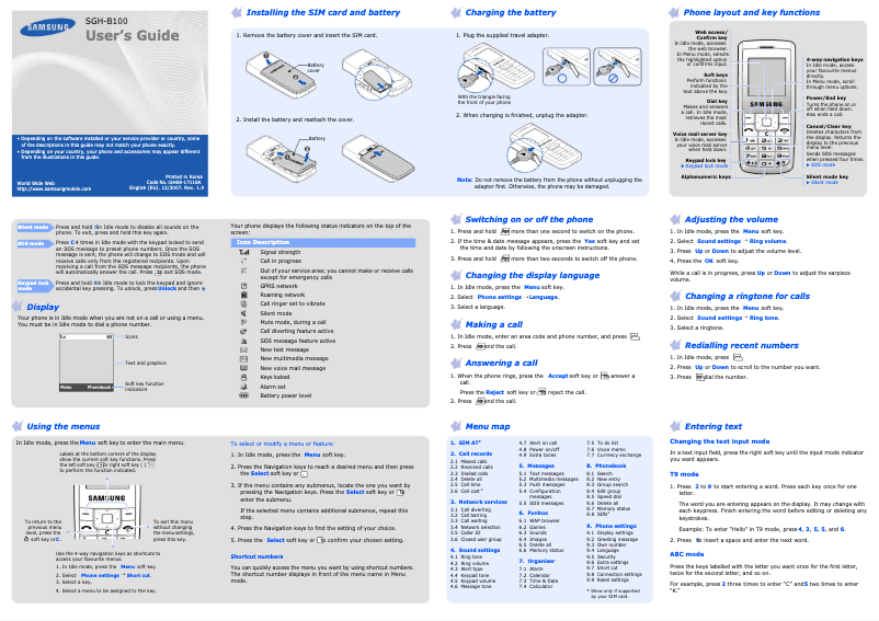 Page 1 de la notice Manuel utilisateur Samsung SGH-B100