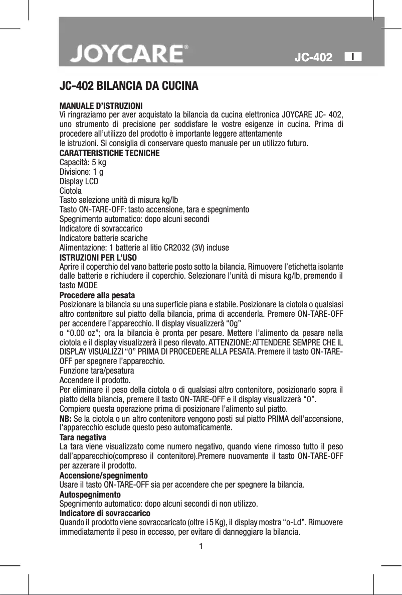 Imagen de la primera página del manual del dispositivo JC-402