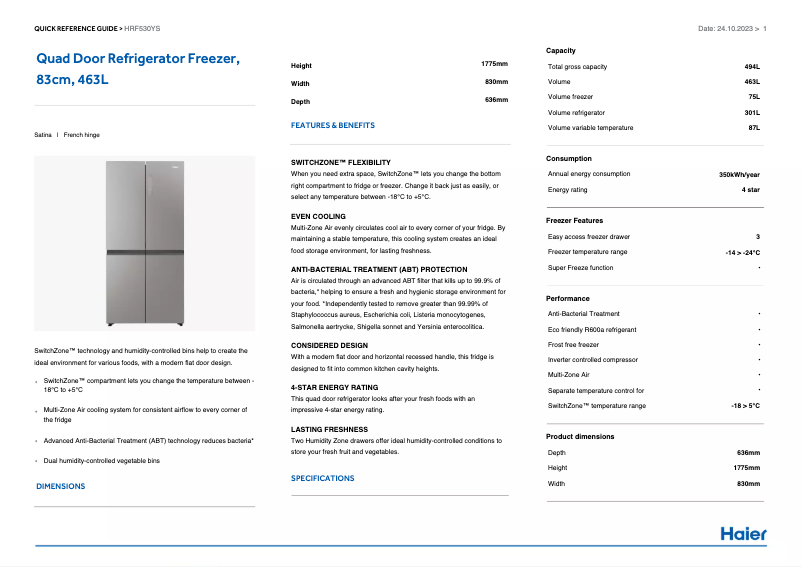 Page n°1 - Manuel utilisateur Haier HRF530YS