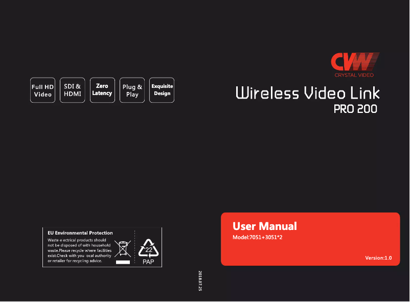 Page 1 de la notice Manuel utilisateur Crystal Video Pro200