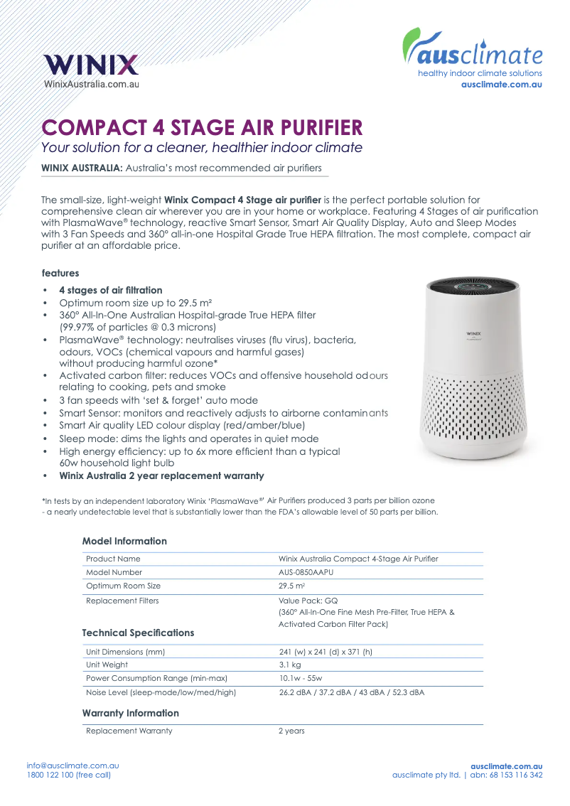 Page n°1 - Manuel utilisateur Winix AUS-0850AAPU