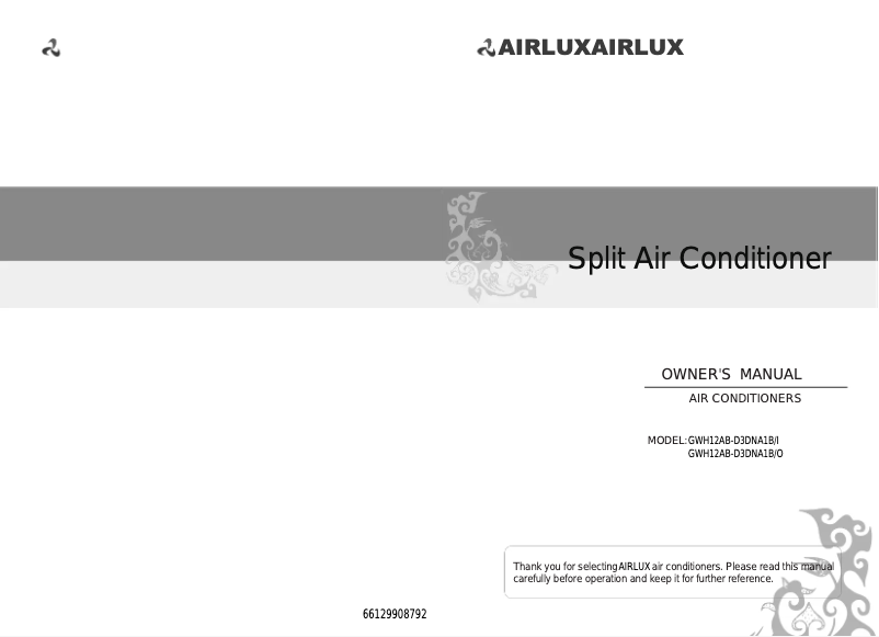 Page n°1 - Manuel utilisateur Airlux GWH12