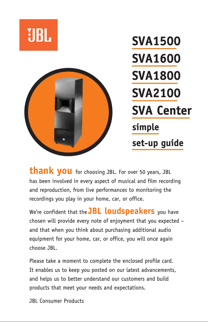 Page 1 de la notice Manuel utilisateur JBL SVA1500