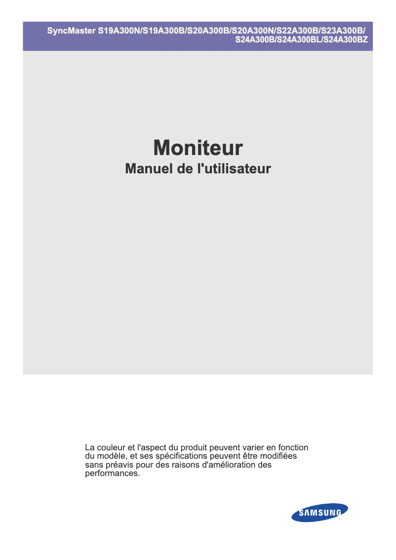 Page 1 de la notice Manuel utilisateur Samsung SyncMaster S24A300BZ