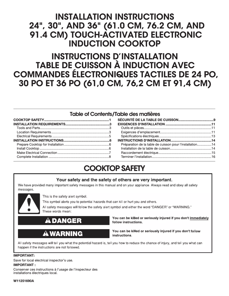 Page n°1 - Guide d'installation JennAir JIC4730HS