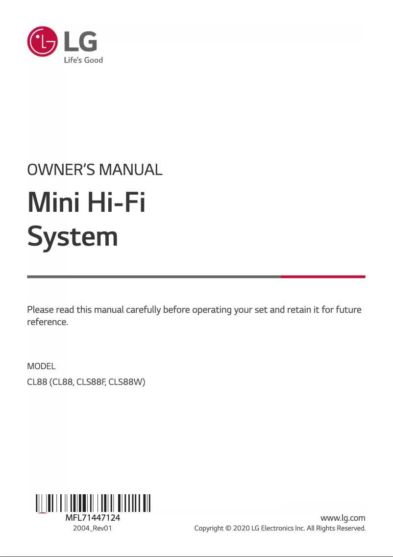 Page 1 de la notice Manuel utilisateur LG CL88