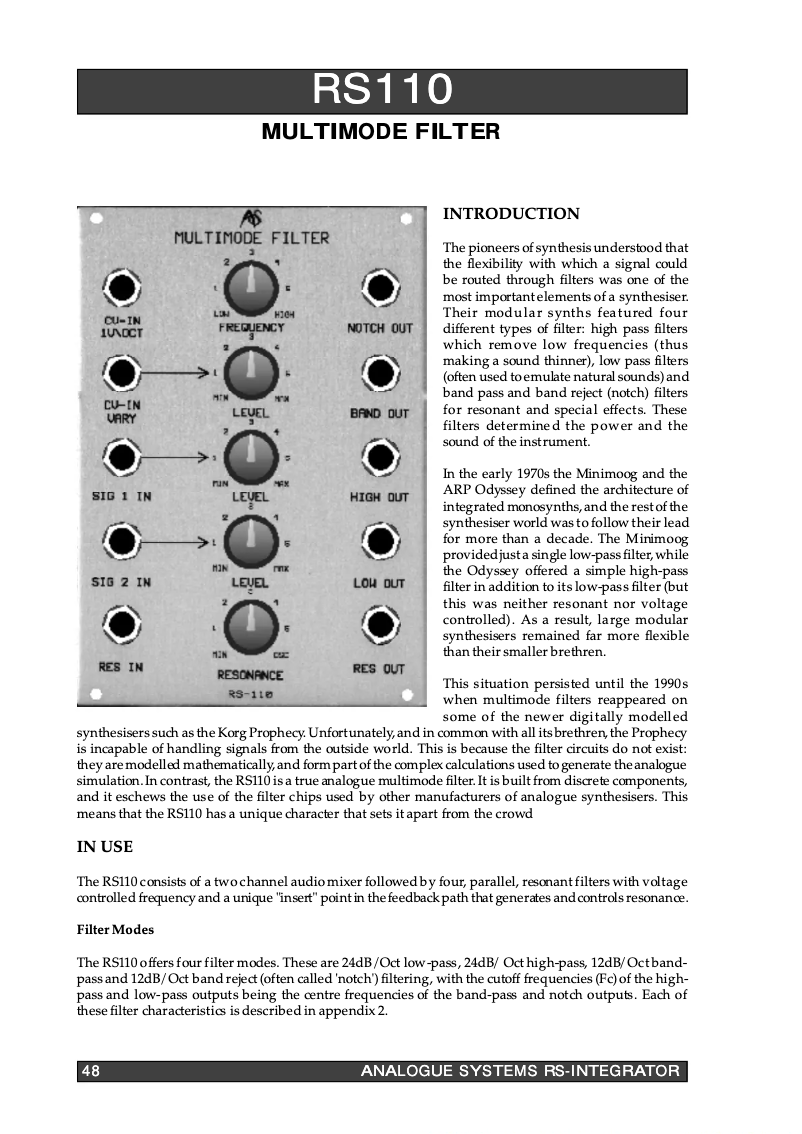 Imagen de la primera página del manual del dispositivo RS-110