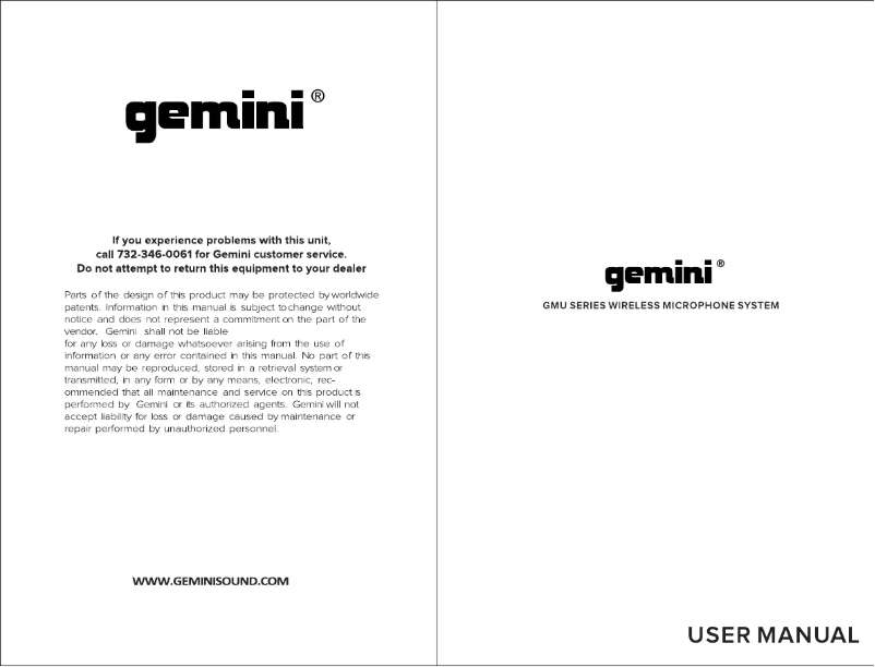 Page n°1 - Manuel utilisateur Gemini GMU-G100