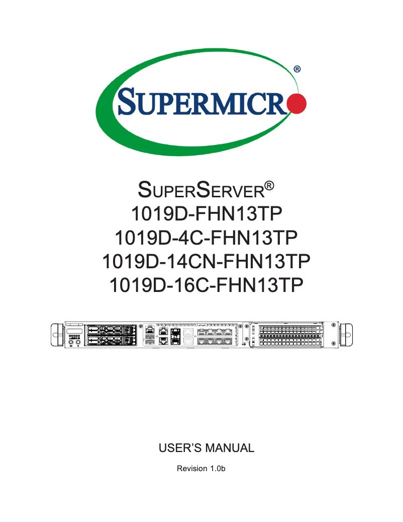 Page 1 de la notice Manuel utilisateur Supermicro SuperServer 1019D-4C-FHN13TP