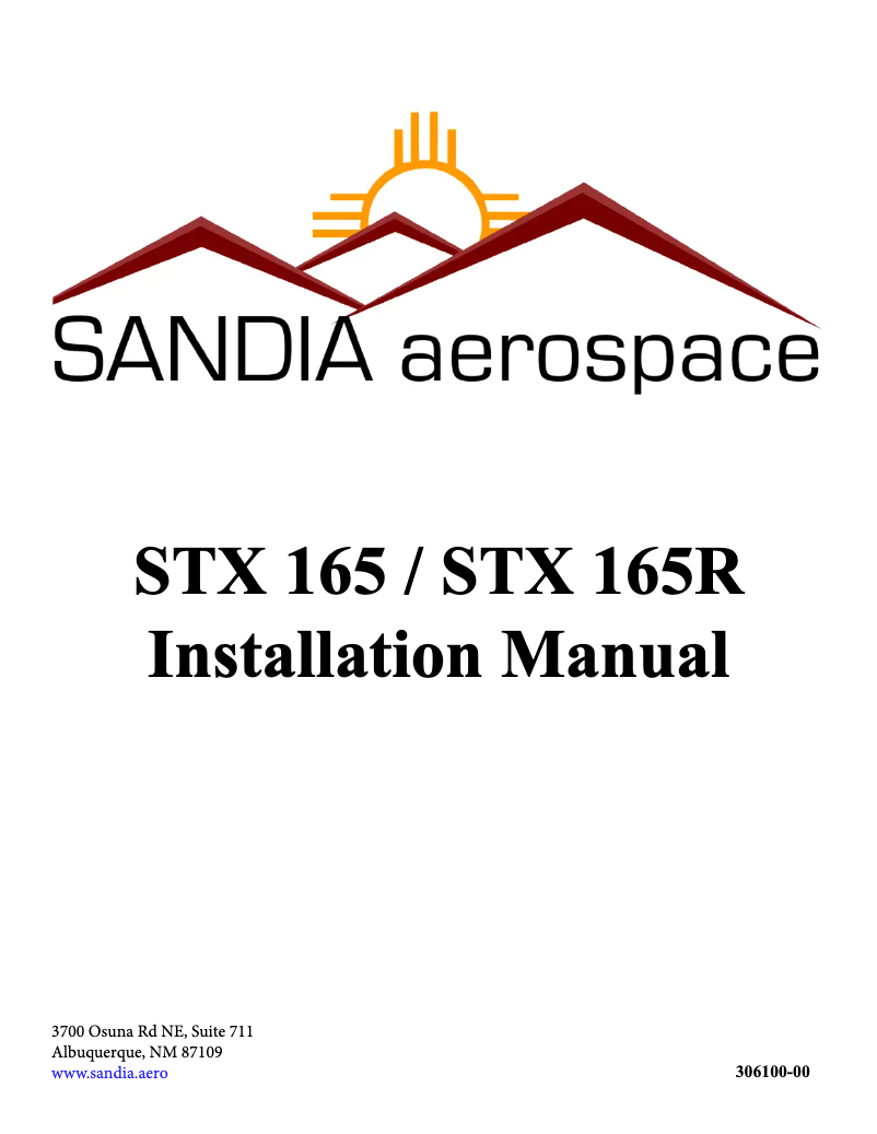 Page n°1 - Manuel utilisateur Sandia Aerospace STX 165R