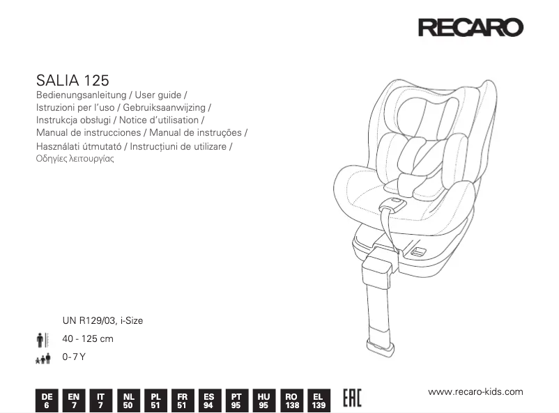 Página 1 del manual Manual de usuario Recaro Salia 125