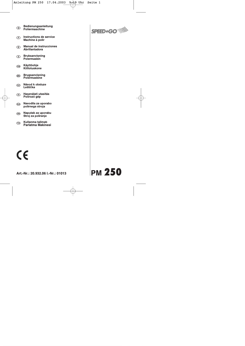 Image de la première page du manuel de l'appareil PM 250