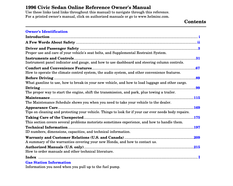 Página 1 del manual Manual de usuario Honda Civic Sedan (1996)