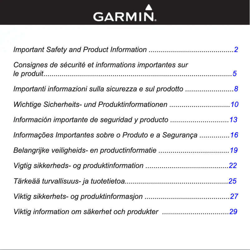 Page 1 de la notice Instructions de sécurité Garmin Nüvi 3790