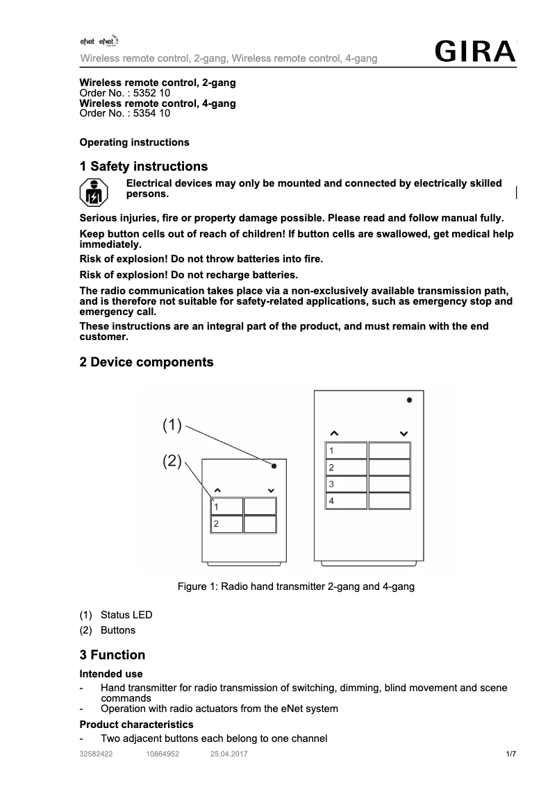 Page 1 de la notice Manuel utilisateur Gira 535210