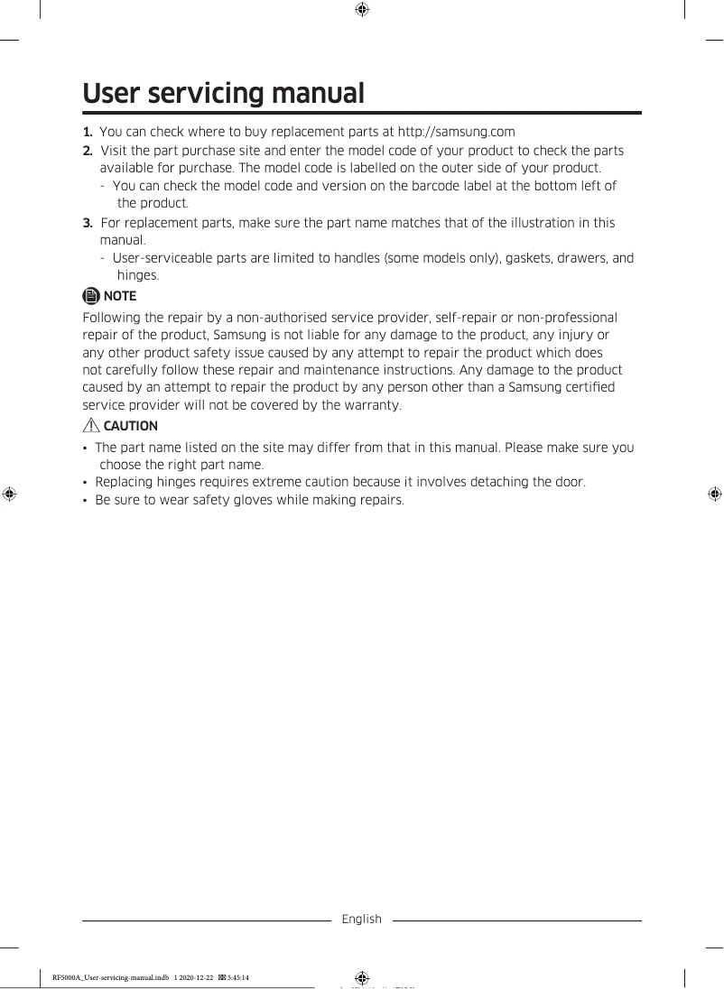 Page 1 de la notice Manuel utilisateur Samsung RF44A5202SL